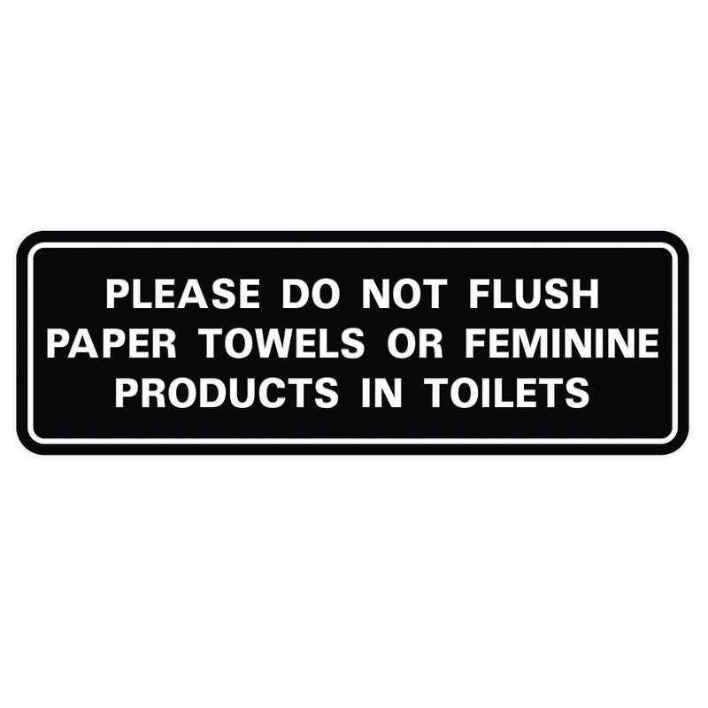 All Quality Standard Please Do Not Flush Paper Towels or Feminine Products in Toilets Door or Wall Sign | Black - Large (1 Pack) - Image 1